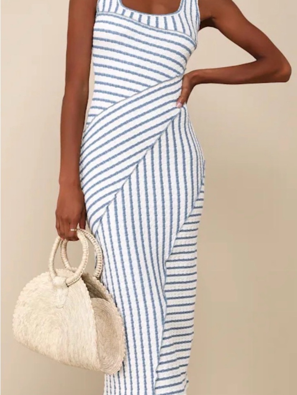 Lulus Constantly Trendy Blue Striped Crinkle Bodycon Midi Dress